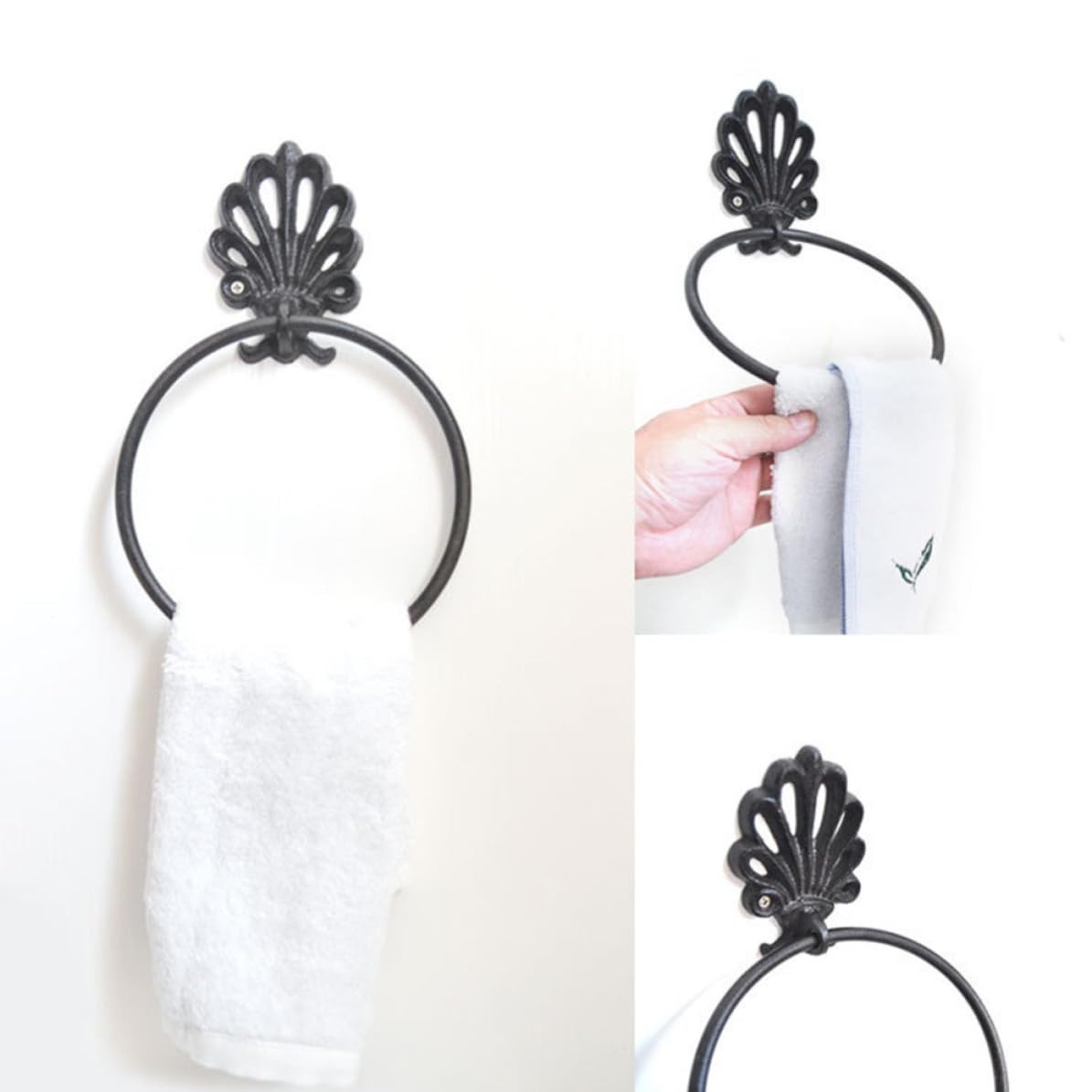 TOYANDONA 2 Piezas Toallero de Hierro Forjado Negro Anillo Redondo para Colgar Toallas, Diseño Retro y Elegante, Fácil Instalación y Ahorro de Espacio para Baño