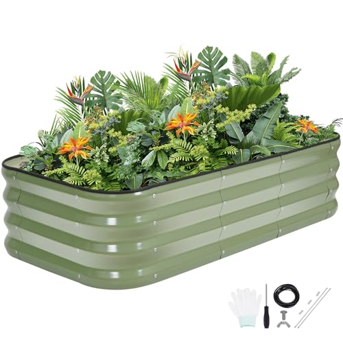 G GOOD GAIN 3-in-1 Adjustable Raised Garden Bed Kit | Galvanized Planter Boxes for Vegetables, Flowers | 12' Tall, Multiple Sizes (4x2x1ft, 3x3x1ft, 5x1x1ft) | Outdoor Metal Raised Bed, Green