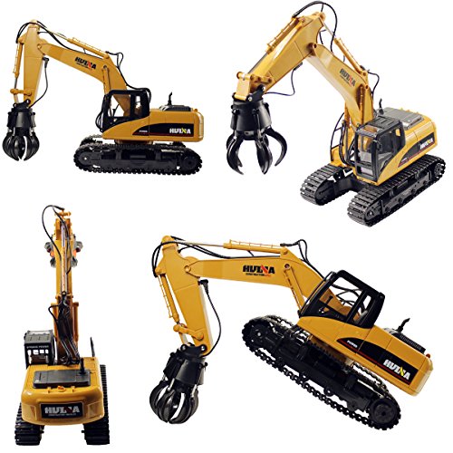 Fistone RC Truck Timber Grab Loader Crawler Material Handler Alloy Gripper Engineer Machine 2.4G Construction Vehicle Remote Control Tractor Excavator with Recharging Battery Hobby Toys for Kids