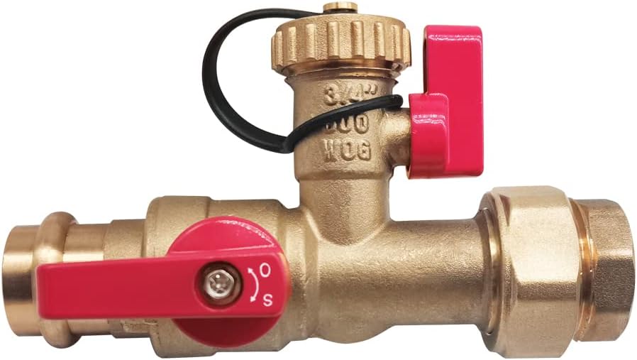 3/4 inch Press Tankless water heater isolation service valve kit with pressure relief valve, clean brass FEMALE THREADED X PRESS, 3/4" Service Installation Valve for Rheem, Rinnai, Takagi, EcoSmart