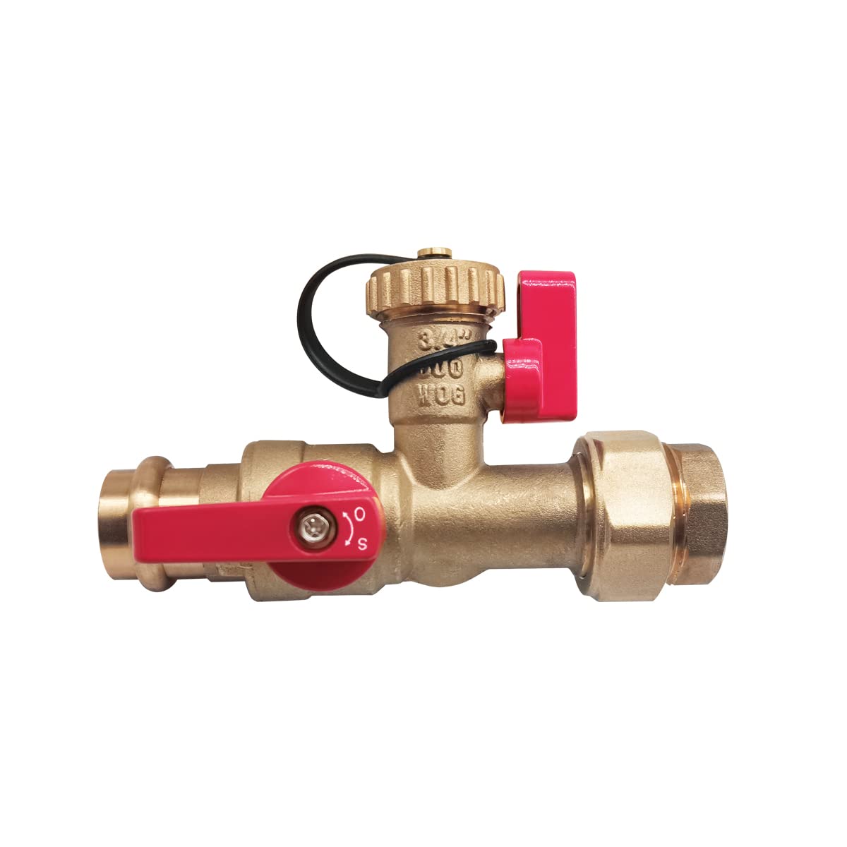 Kit de válvula de servicio de aislamiento de calentador de agua sin tanque de 3/4 pulgadas con válvula de alivio de presión, latón limpio FNPT X PRESS, válvula de instalación de servicio de 3/4