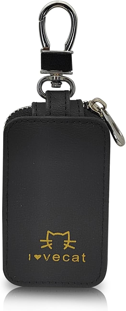 AfitLulu Unisex Leather Key Bag, Zipper Car Key Holder Wallet with
