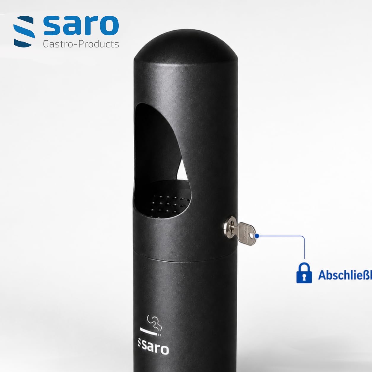 SARO schwarzer Standascher - Edelstahl-Innenbehälter – 290×290×1000 mm – Abschließbar – Für Innen- & Außenbereiche – Modell RANA