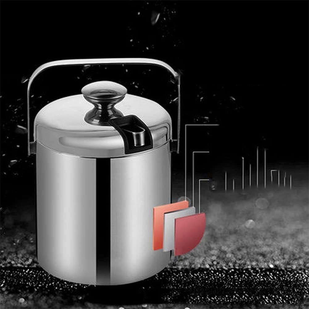 Cubo de Hielo de 1,3 l, Cubo de Acero Inoxidable, Cubo de Hielo con Aislamiento térmico de Doble Capa, Recipiente para Cubo de Hielo con Tapa y Pinzas