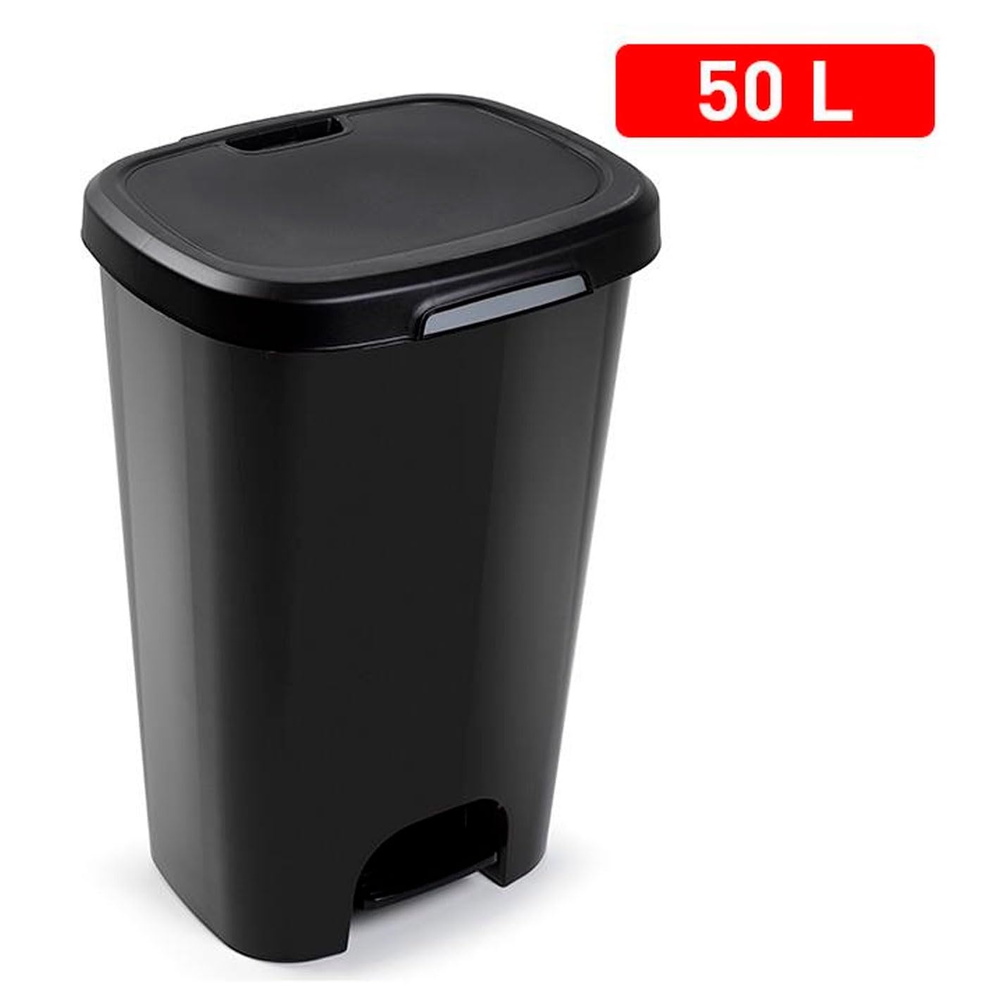 Acan Tradineur - Poubelle à pédale, plastique, conteneur à déchets, poubelle, recyclage, vidange facile, fabriqué en Espagne (Noir - 50 litres - 63,5 x 41 x 36 cm)