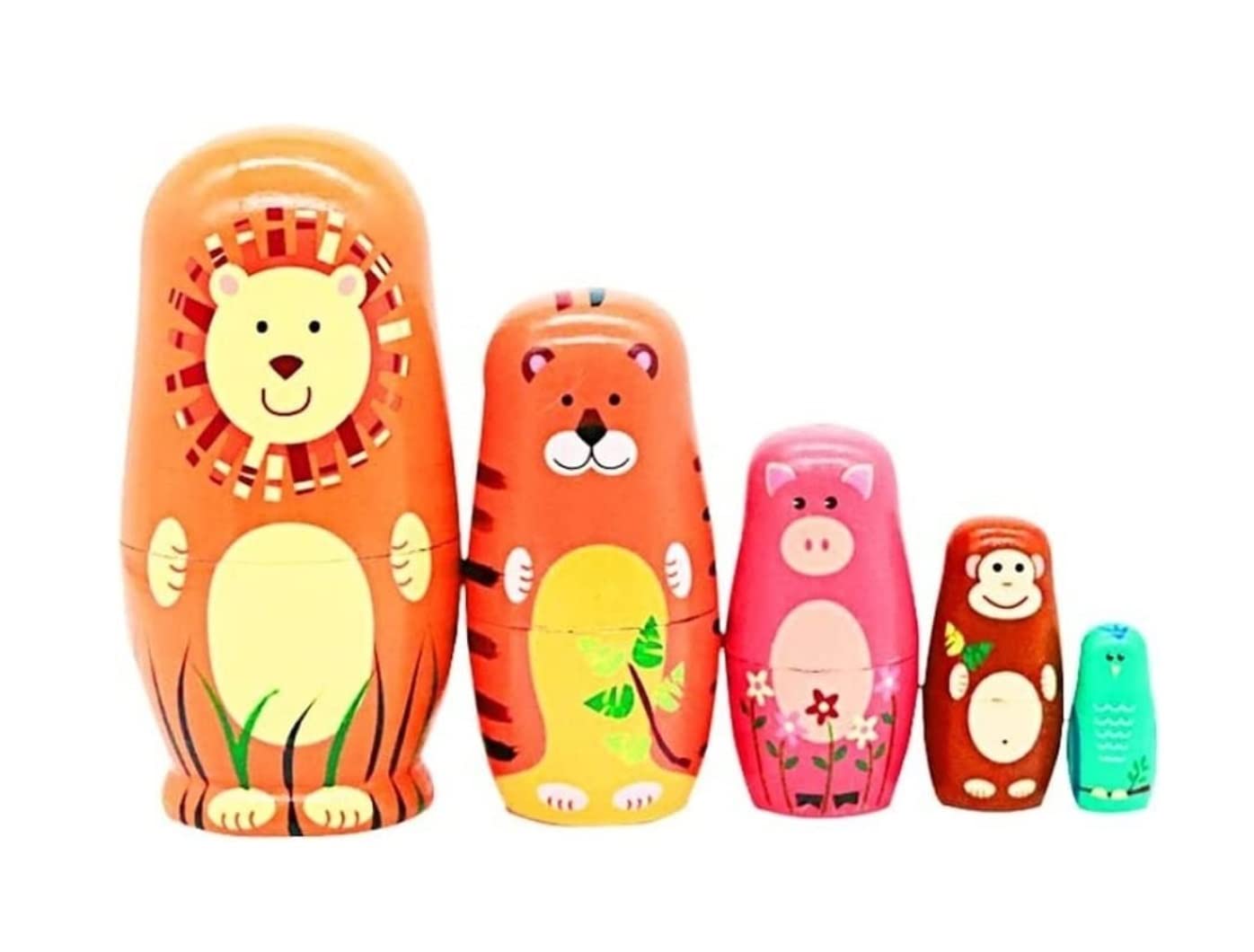 Matryoshka Dolls Nesting Dolls Russian Dolls 5 PCS Russian Nesting Dolls Wooden Matryoshka Dolls for Handmade Cute Animals Pattern Nesting Doll Toy Russian Nesting Dolls Stacking Dolls