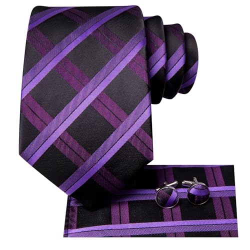 Image of Hi-Tie Mens 70inches Tie Set Extra Long Necktie for Men Cufflinks Handkerchief Big Tall Men Business Wedding