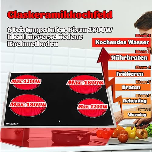 Weceleh Herd mit Keramikkochfeld & Backofen, Einbauherd Herdsets, Einbauherd Elektroherd, Backofen mit Herdplatte, Edelstahlrahmen, 60 cm, 63 Liter