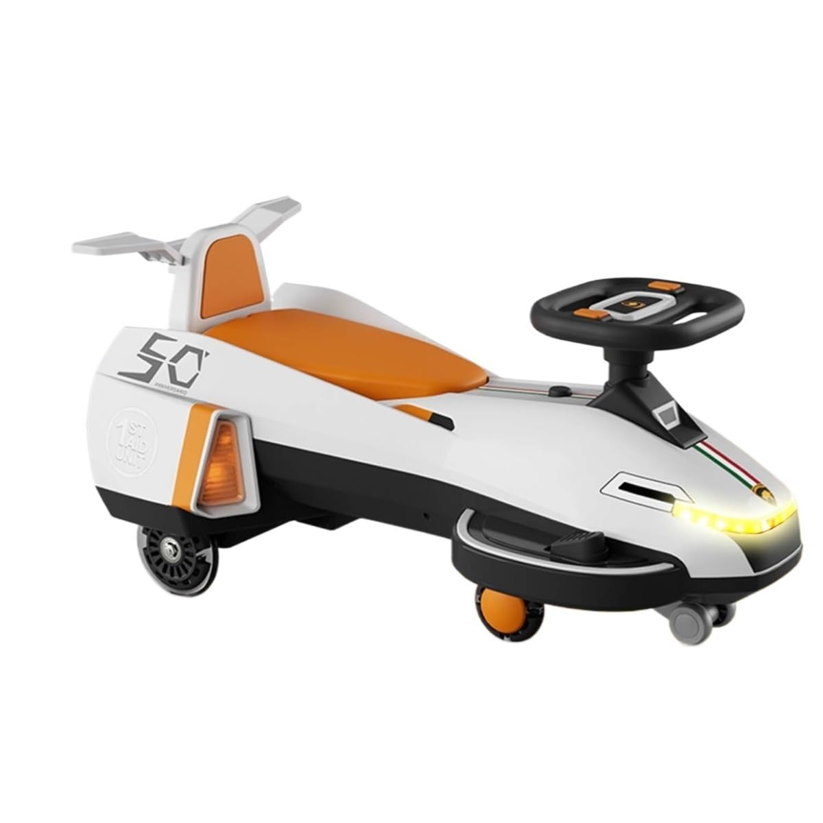 Electric Swing Car with Pedals, 2 in 1 Swing Car Ride with Music, Flashing Wheels, Enlarged Body