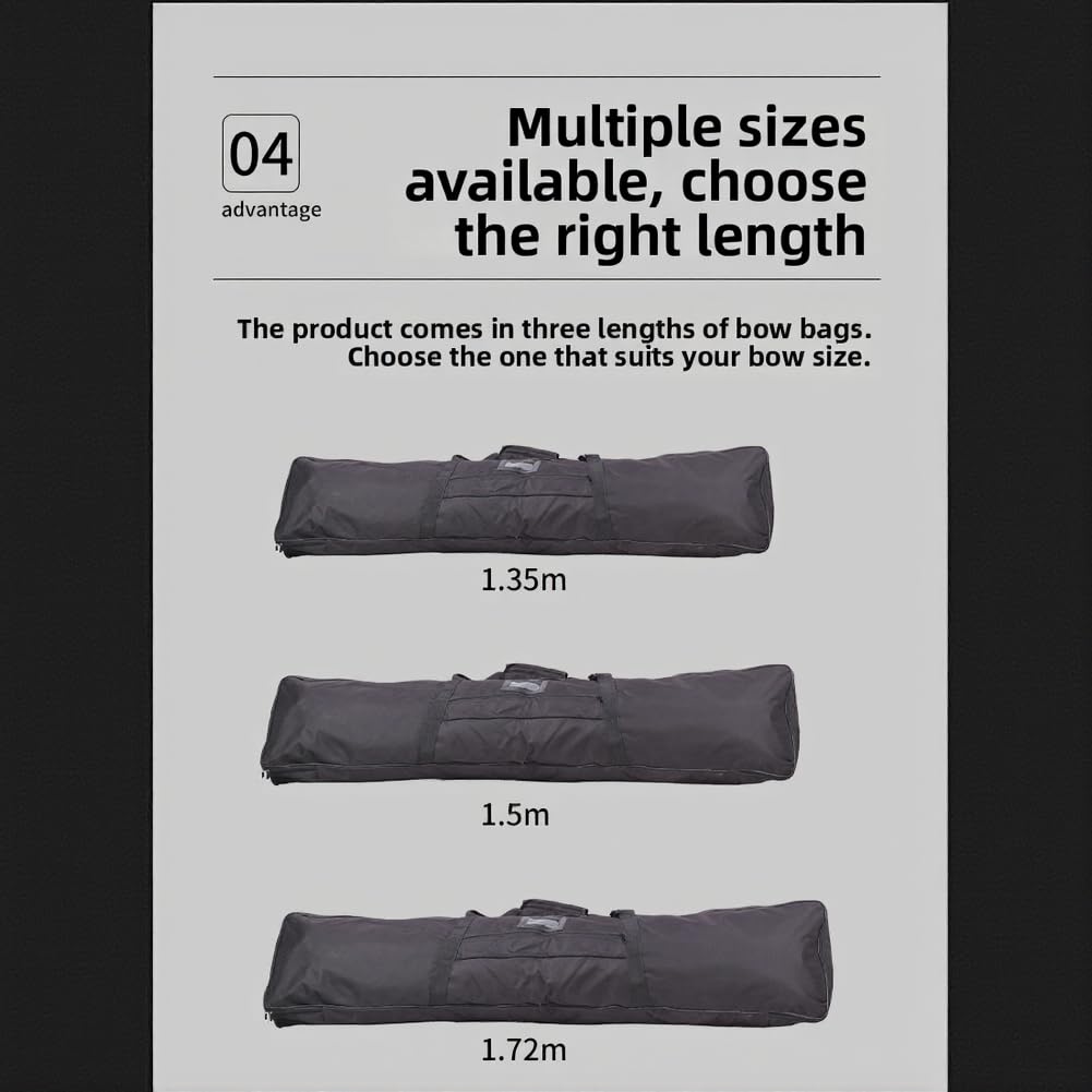Leichte, abriebfeste Leinen-Bogentasche für abnehmbare Recurvebögen, 135 cm, 150 cm oder 172 cm, Schwarz
