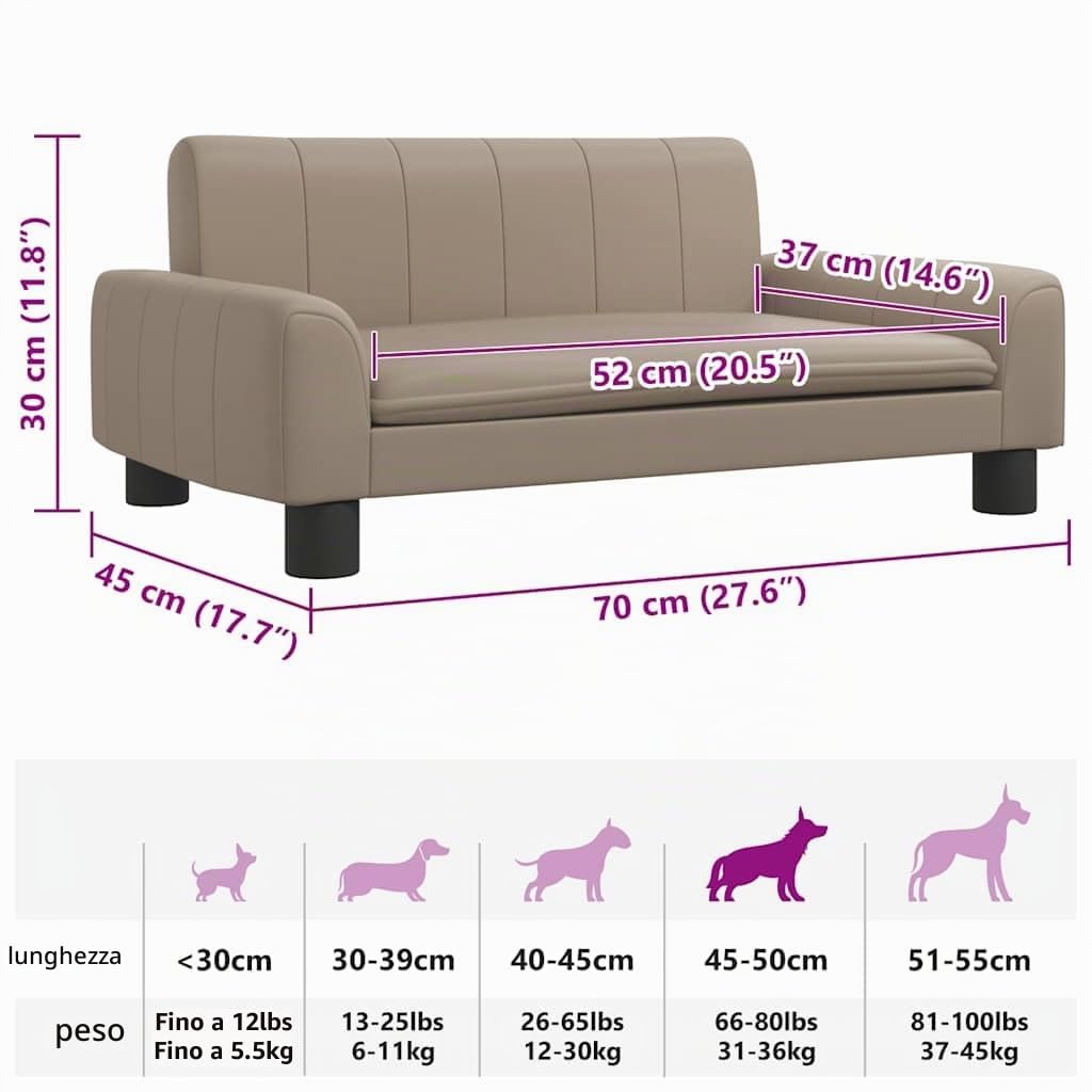 vidaXL Lettino per Cani Cappuccino 70x45x30 cm in Similpelle