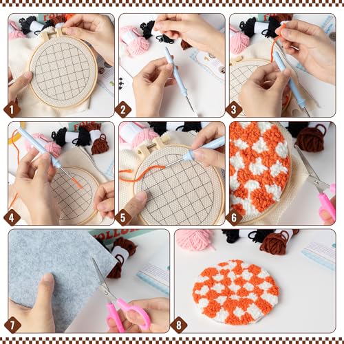 Image of WATINC Checkerboard Punch Needle Coaster Kit - 22Pcs Crafts Punch Needle Coasters Kits for Beginners, Checkerboard Patterns Coaster Tufted Rug Pads with Adhesive Felt Yarns Embroidery Hoop Instruction