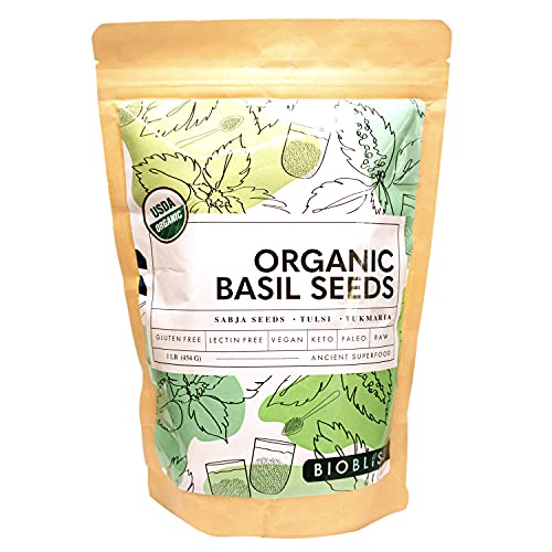 Biobliss Organic Basil Seeds 16 oz - USDA Organic - Edible Basil Seeds - Basil Seed Drink in 15 Minutes - Premium Quality - Vegan - Keto-Friendly