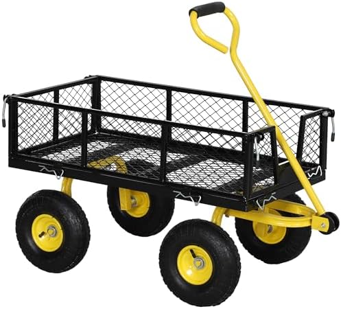 KESSER Chariot De Transport 550 Kg - Chariot Jardinage Outils Avec Roues Pneumatiques Noir