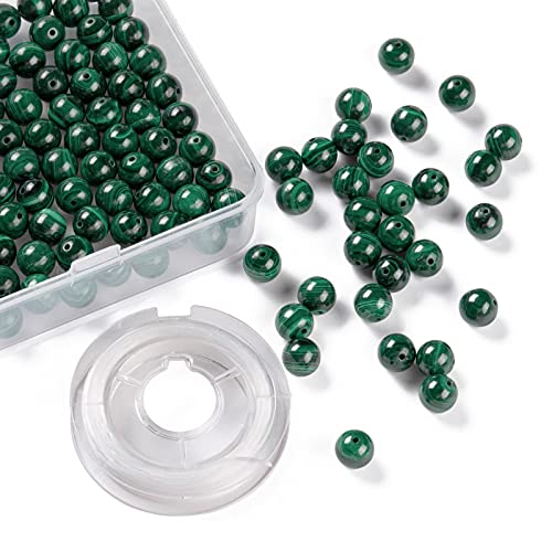 BEEFLYING 100 Pcs 8mm Natural Malachite Round Beads Polished Loose Gemstone Beads for DIY Bracelet Earrings Necklace Jewelry Kit Making - Image 3