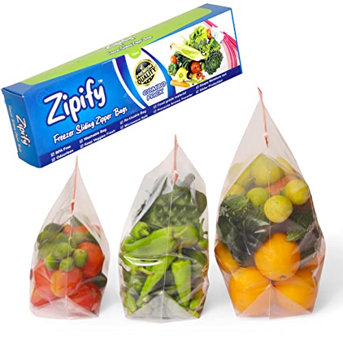 Image of Zipify Zip Lock Bag, Slider Bag | Pack of 15-5L, 5M, 5S | Ziplock Pouch, MultiPurpose Storage, Zip Lock Bag For Fridge, Travel Packing, Reusable and Reclosable, Leak- Proof, Food Grade