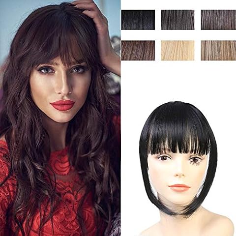 Clip in Hair Bangs Fringe Bangs Hair Extensions Straight Clip on Bangs with Temple Hairpieces Accessories for Women (Natural Black) Cover