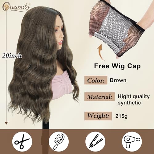 Image of Creamily Long Brown Wigs For Women,22 Inch Body Wave Synthetic Wig With Middle Part, Natural Looking Heat Resistant Fiber Hair Wig For Daily Party Use (Brown,22 Inches)