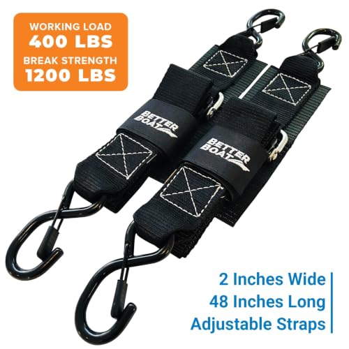 Image of Boat Tie Down Straps to Trailer, 2 Inch x 48 Inch Marine Grade Transom | Straps, Heavy Duty Manual Buckle Clasp, Short, Boat Tie Downs for Trailer, Jet Ski, 4 Ft