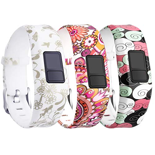 SKYLET Compatible with Garmin Vivofit JR Kids/Vivofit 3/Vivofit JR 2 Bands, 3 Pack Soft Silicone Pattern Replacement Printed Wristbands for Boys Girls Small Large