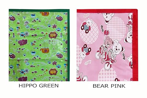 Image of EcoSoft Plastic Sheet,PVC Sheet for Kids,Rubber Sheet for Babies,Bed Wetting Protector(90 x 135 cm) (Pink Bear & Green Hippo)