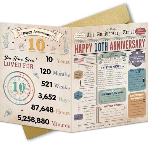Ziwenhu 10 year Anniversary Card gifts for Him Her,10th Anniversary Card for Husband Wife Couples,Ten Year Wedding Gifts