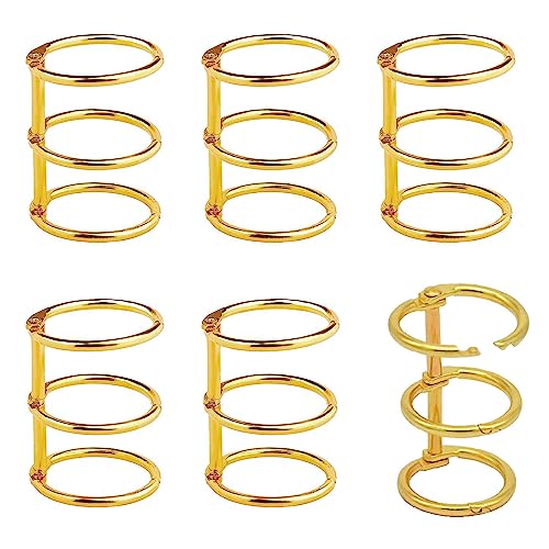 4Pcs Golden Loose Leaf Ring Detachable 3-Rings Book Rings Metal 3 Hole Binder Rings Durable Metal Loose 3-Ring Snap Split Hinged for Notebook Diary Photo