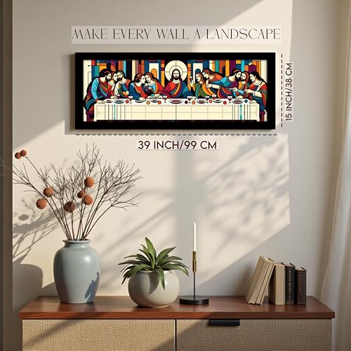 Image of PAINTINGMANTRA The Last Supper Christian Religious Holy Wall Art Framed Luxury Paintings for Home Decoration, Living room, Bedroom and Office Decoration (99x38 CM)