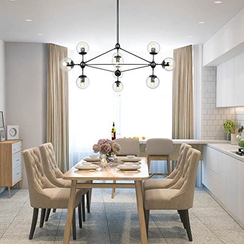 Congratsu 10 Light Modern Chandelier, Matte Black With Globe Glass Shade, Sputnik Chandelier For Dining Room Kitchen Island Living Room, Black #TOP3