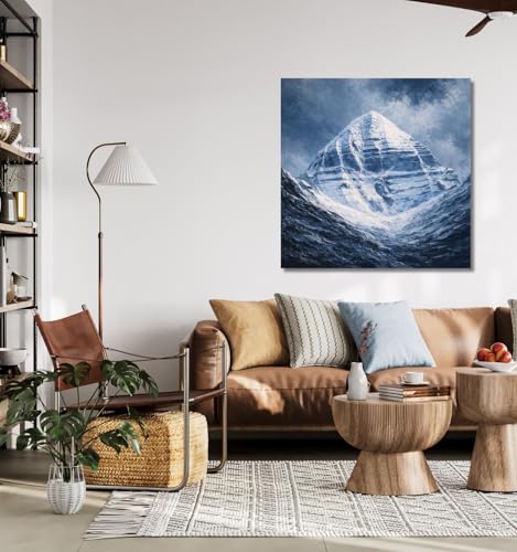 Image of Kunj Cart Mount Kailash Painting | 10+ DESIGNS | Kailash Parvat Canvas Painting for Living Room, Temple Home & Office Wall Decoration (Kailash Mount Painting, 24x24 Inch, Framed)