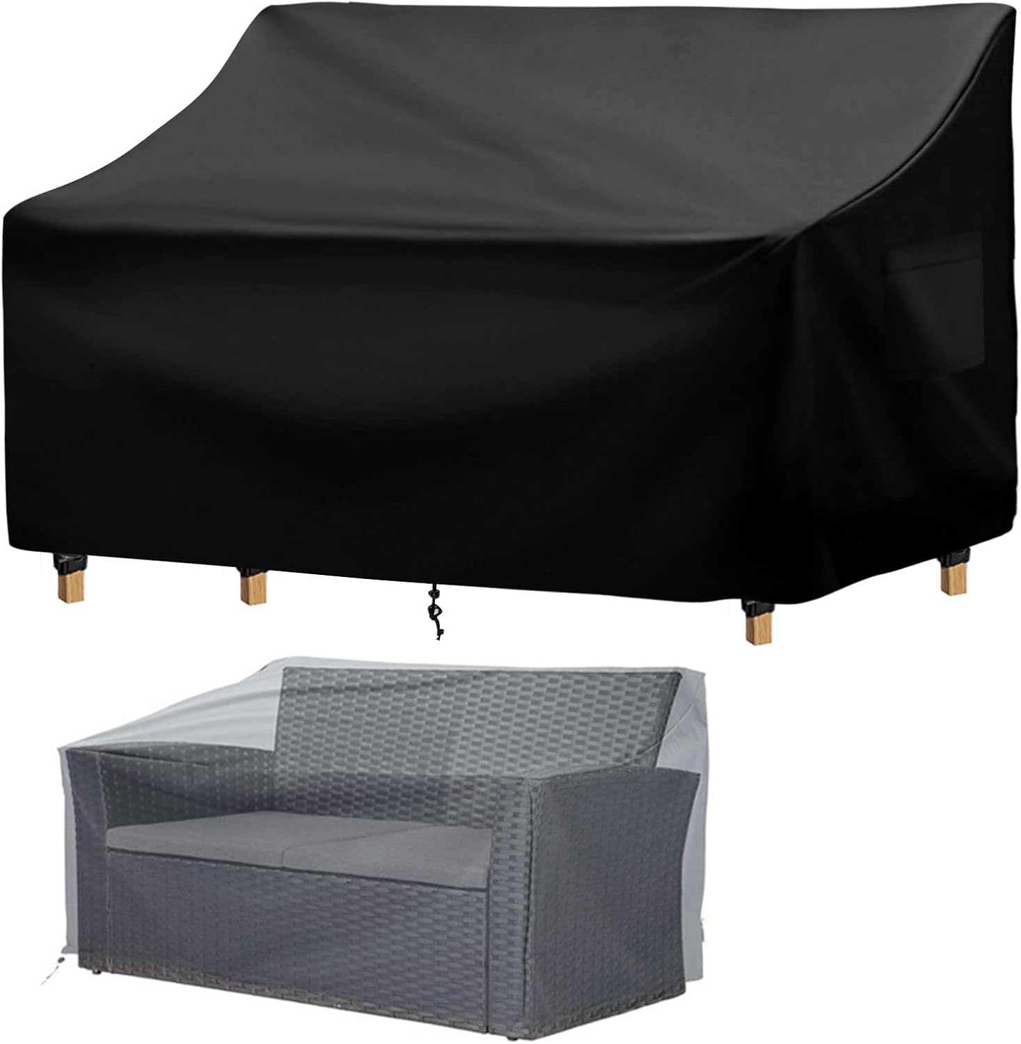 Funda de sofá para exteriores, tejido Oxford 420D, funda de sofá de jardín impermeable, funda de sofá con rejillas de ventilación, cordón y bolsa de almacenamiento (137*94*89cm/front height 69cm)