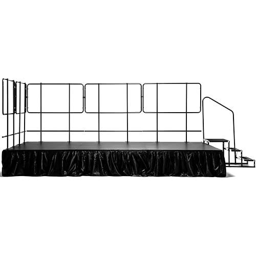 8'x12' MyStage Portable Stage With 6 Decks, 4 Railings, 1 Stairs, 3 Skirts - Portable, Folding Lightweight Aluminum Performance Deck With Adjustable Height 17"-28" - US Patented Design