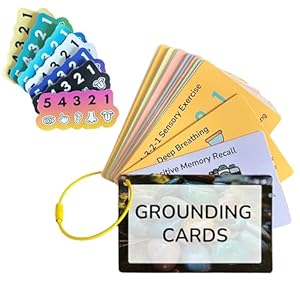 Grounding Cards & Anxiety Stickers Set, Therapy Games for Teens & Adults, 23 Coping Skills for Stress Relief with Explanations, Mindfulness Tools for Trauma, PTSD, BPD | Mental Health Self Care Gift