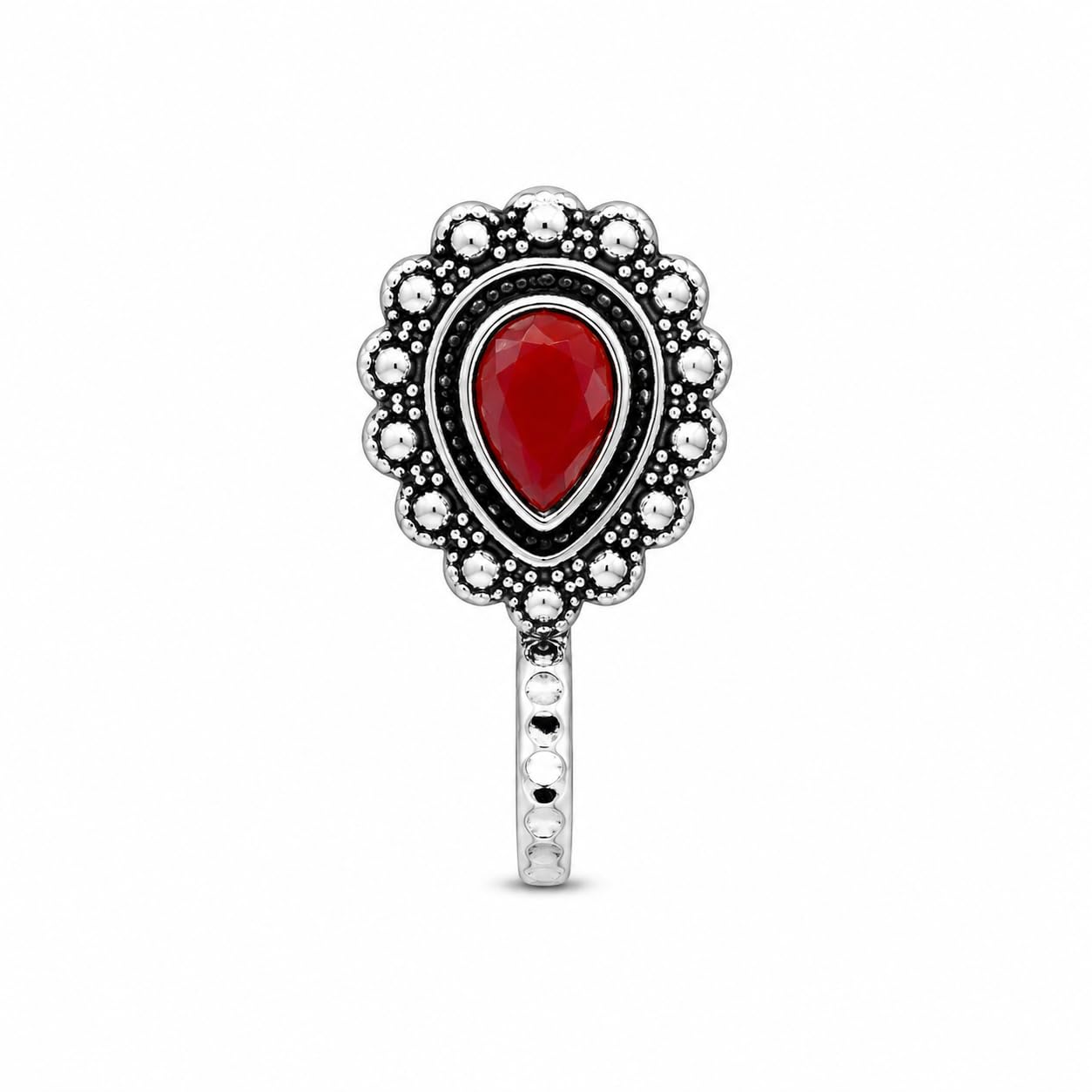 Jewellery Alluring Oxidised silver finishing Red stone stud Drop shape Nose Pin | Ring | Without Piercing | Adjustable | Nose Ring | Nathiya|Nathani | For Festival |Navratri For womens & Girls.-picture-37