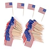 ANTETOK Small American Flags on Stick 100 Pack - USA Flag Toothpick for Cocktail Picks, Cupcake Toppers, Party Decorations - Food & Celebration Supplies