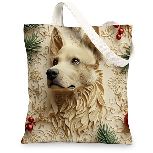 Bolsa de lona para compras de 13 x 15 pulgadas, divertida bolsa de tela reutilizable de lujo para compras de Navidad para mujeres, decoración de regalo de pintura para mascotas