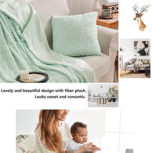 Amazon Brand - Umi 100% Polyester Cushion Cover, Soft Shaggy Plush Decorative Square Pillow Case for Livingroom Sofa Bedroom Car with Invisible Zipper,2-Pack,45x45cm,Mint Green