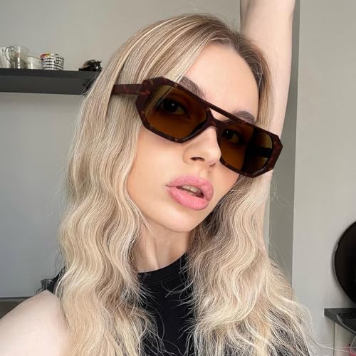 Image of LOHO MAGICA Rectangle Aviator Sunglasses, Retro Sunglasses for Women Men, Trendy Flat Frame Vintage 70s Sun Glasses