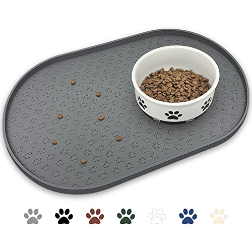 KPWACD Pet Feeding Mat for Dogs and Cats, Silicone Dog Placemat Non-Slip Waterproof Bowl Mats Prevent Food and Water Overflow, High-Lips Puppy Dish Tray Mat Suitable for Large Medium Small Pets, Grey