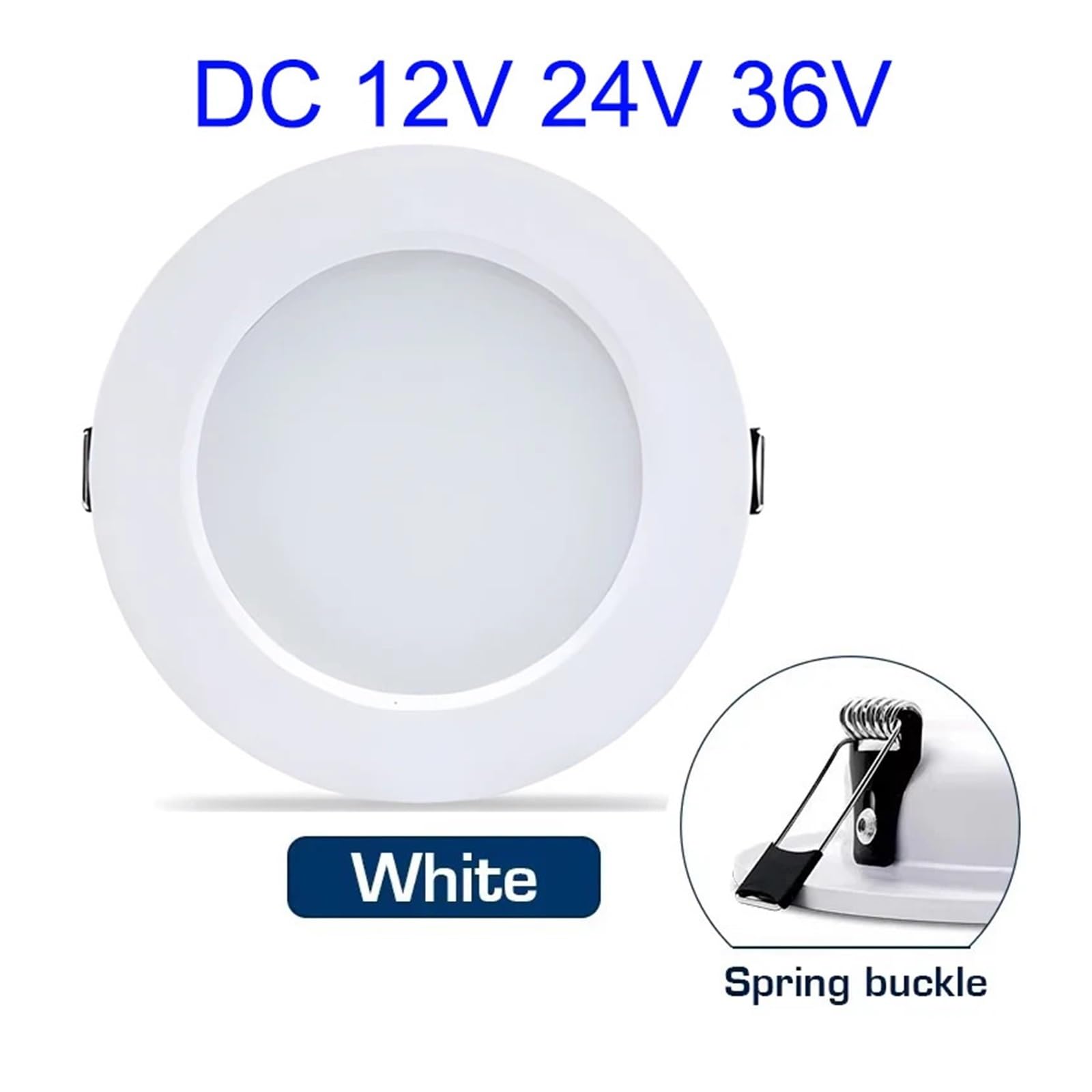 DC 12V 24V 36V RV samochód kempingowy Camper jacht lampa sufitowa LED typu Downlight 5W 9W 12W 15W 18W wpuszczany okrągły panel świetlny ciepły biały(White 6000K,4-PACK_DC 12-36V_12W (105-125MM HOLE))
