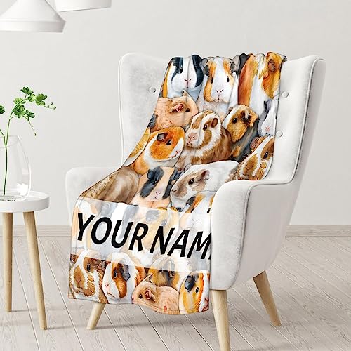 Personalized Guinea Pig Blanket Gifts with Name - 40x50 Inches Cute Throw for Girls & Boys - Brown Soft Fuzzy Blankets for Bed, Couch & Living Room