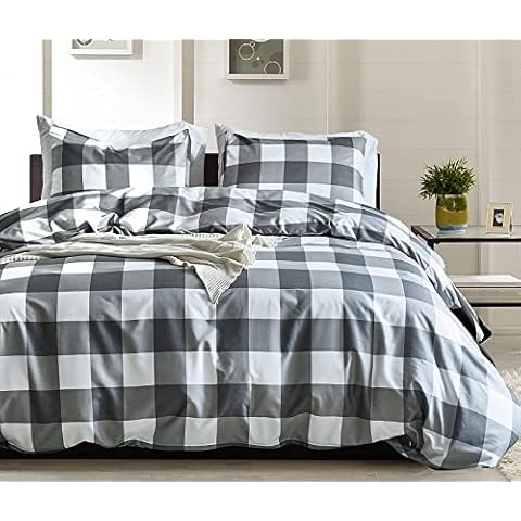Cozyholy Modern Duvet Cover Tropical Design Comforter Cover Vintage Bohemian Set Ultra Soft Zipper Closure, 3 Pieces Bedding Set (Classic Black Checked, Twin Set) Cover