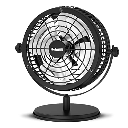 HOLMES 6" Heritage Table Fan, 2 Speeds, 4 Blades, Adjustable 145° Head Tilt, Metal Construction, Ideal for Home, Bedrooms, Dorm Rooms or Office, Matte Black