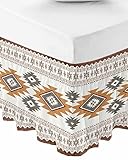 RisQiten Southwestern Bed Skirt Queen Size 16 Inch Drop, Western Beige Grey Geometric Adjustable Elastic Bedskirt Dust Ruffle for Queen Bed, Retro Wooden Wrap Around Bed Skirts Pleated Bed Frame Cover