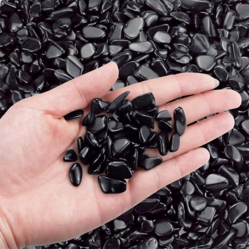 Image of WAYBER 2 Lbs /920g Black Obsidian Quartz Crystal Stones Irregular Decorative Rocks Aquarium Pebbles Gravels for Fish Turtle Tank /Succulent Plants /Air Plants Decoration (Fill 2 Cups)