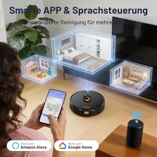 VONKO S6 Pro Saugroboter mit Wischfunktion und Absaugstation, 8000Pa Saugkraft,LiDAR 2.0 Laser Navigation,180 Min.Laufzeit,Teppicherkennung,App/Alexa,Ideal für Tierhaare,Teppich & Hartböden