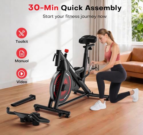CHAOKE Exercise Bike, Quiet Adjustable Magnetic Stationary Bike for Home Cardio with App Compatible, 350LB Weight Capacity Indoor Cycling Bike with Mat, Large Seat, Digital Display for Home Fitness by CHAOKE - Image 9