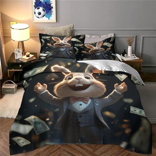 Housse de couette 135x200cm avec fermeture éclair et motif lapin 3D - 6