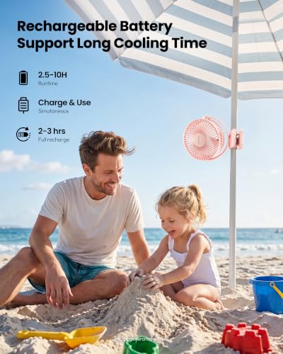 Image of Gaiatop Portable Clip on Fan Battery Operated, Small Powerful 3 Speed Quiet 360 Rotate, USB Rechargeable Mini Personal Cooling Fan for Desk Table Home Office Stroller Camping Women Gifts Pink