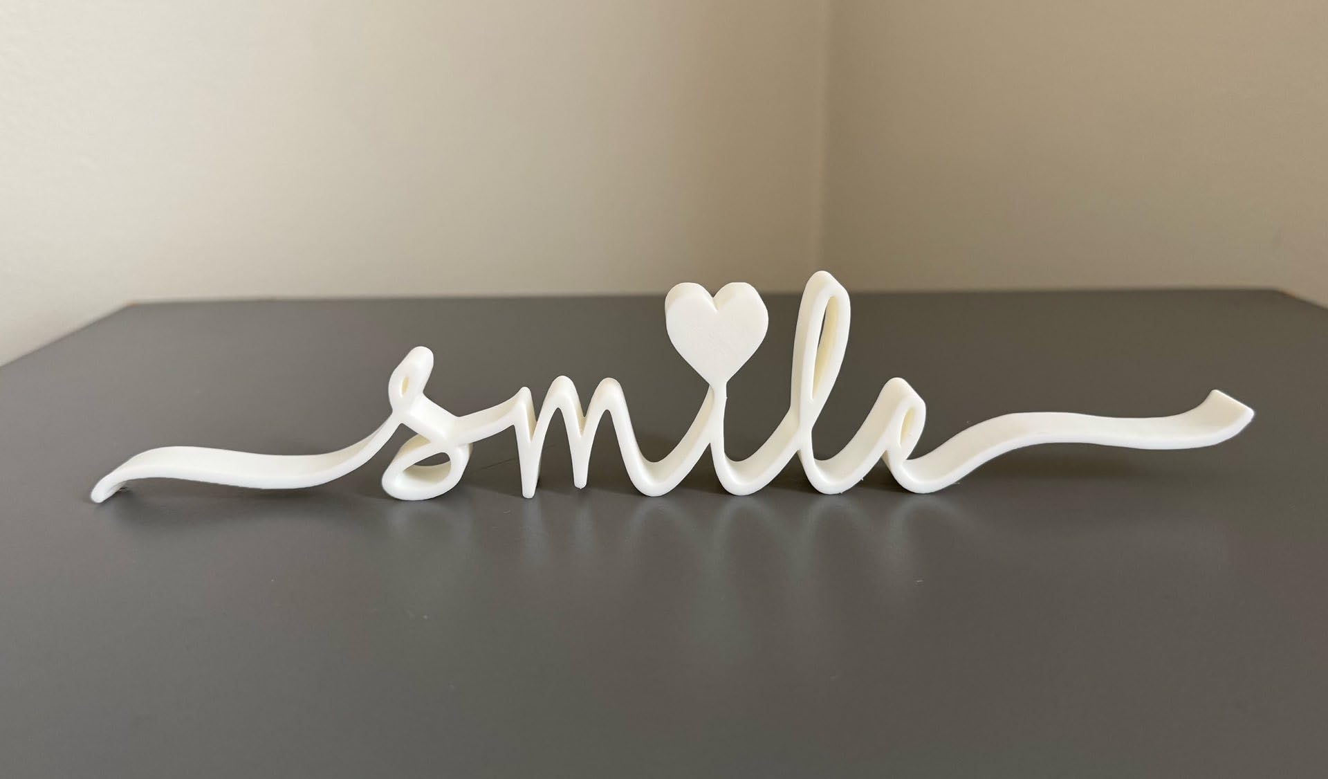 Smile Word Sign Table Decor Accent, White | Lightweight & Durable, Heart Detail Design, Tabletop Display, Home & Office Decor, Cursive Script Style-image-8